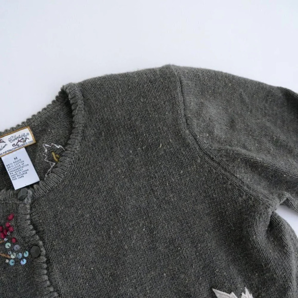 Vintage Heirloom Collectibles Olive Leaves Knit Button Up Cardigan Medium - Picture 9 of 9